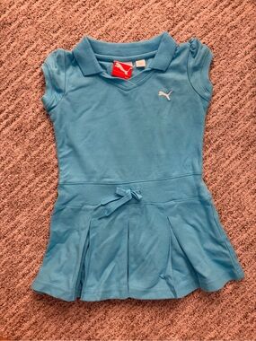 Puma Light Blue Girls Polo Dress with Pleated Skirt